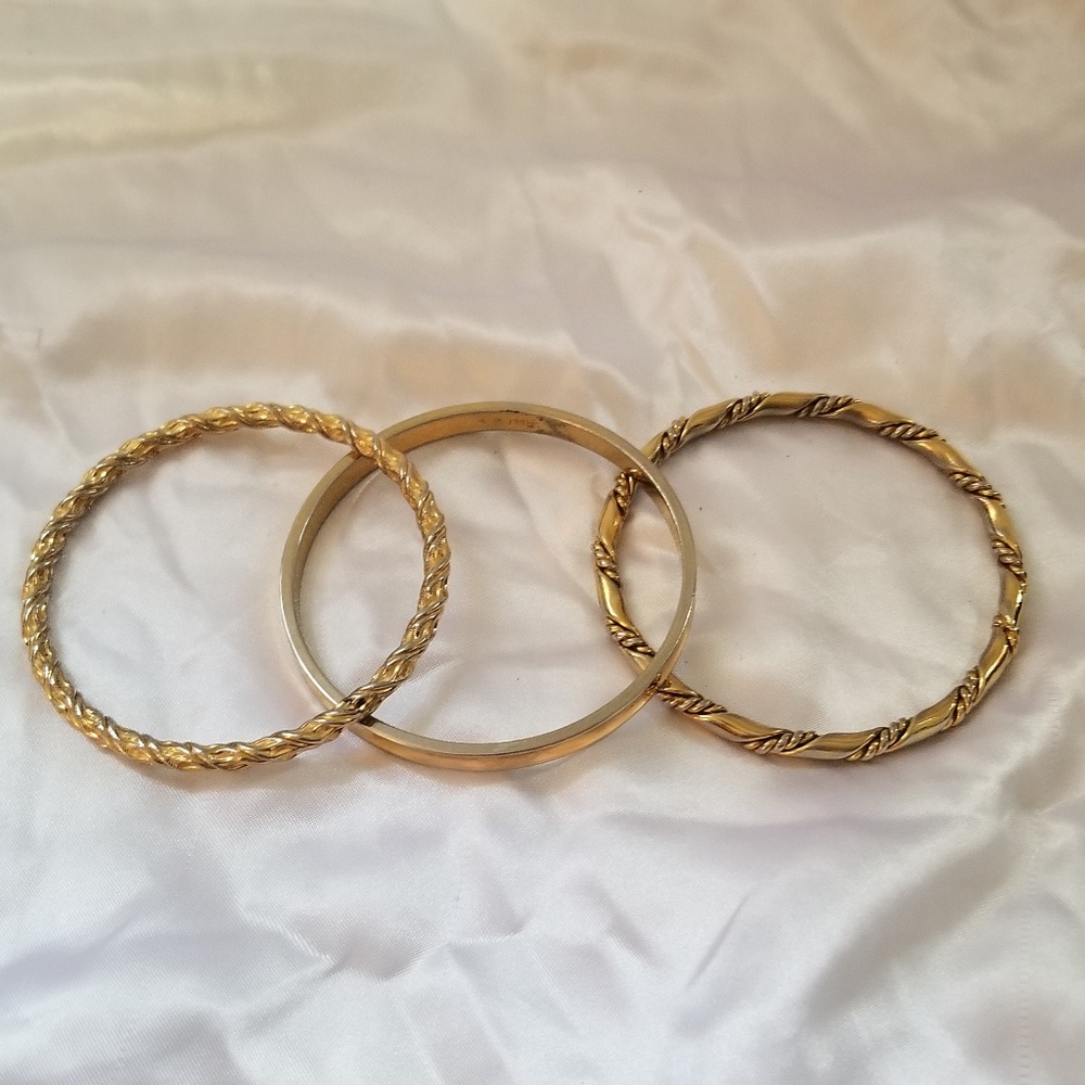 3 Vintage  Gold Tone Fashion Bangles